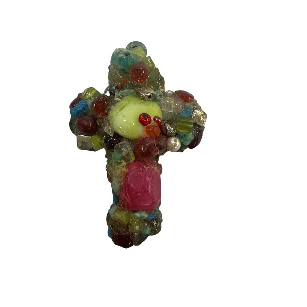 Tiffany Lee Designs Handmade Cross Pendant Semi Precious Stones Y2K Art - Picture 3 of 5